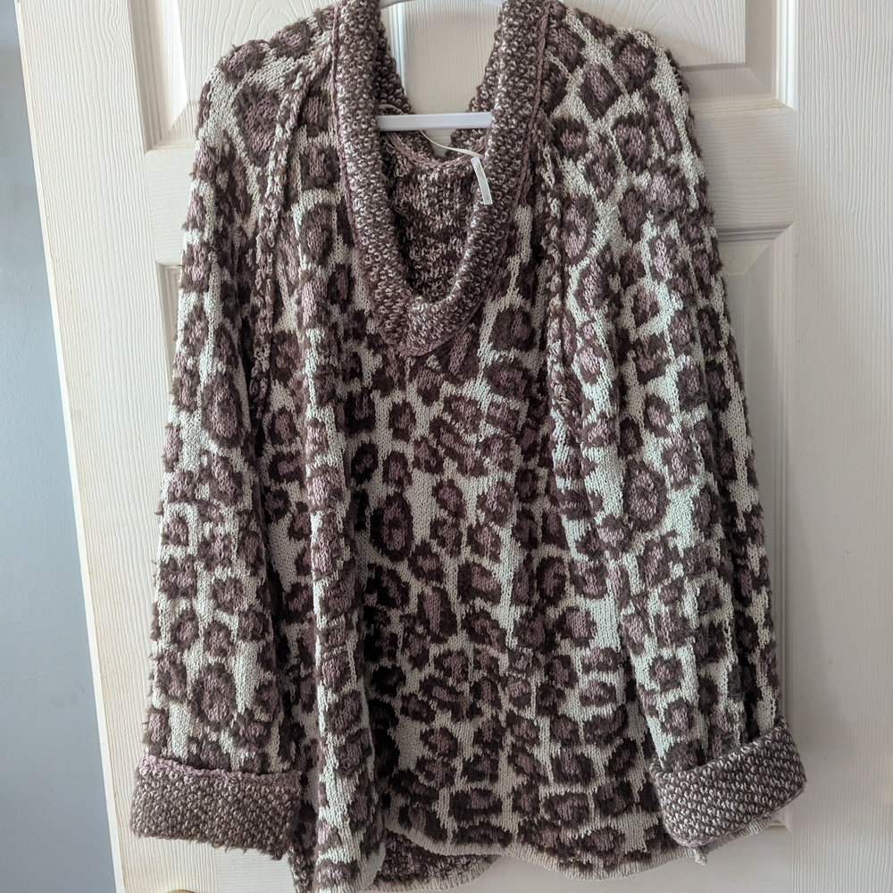 Leopard Print Cowl Neck Sweater
